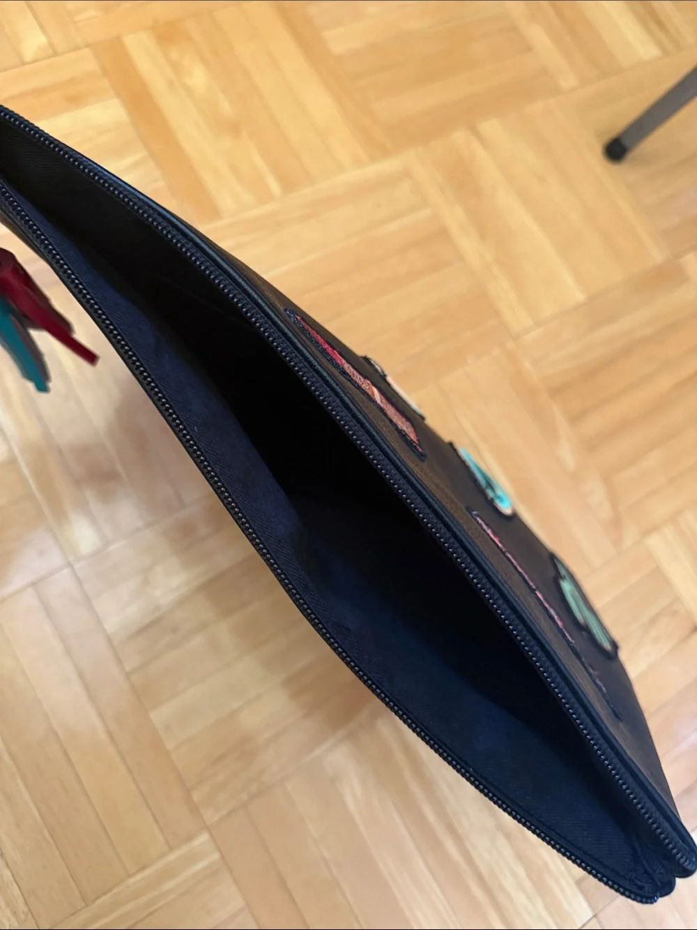 Zara Black Pouch with Colorful Patch Motifs